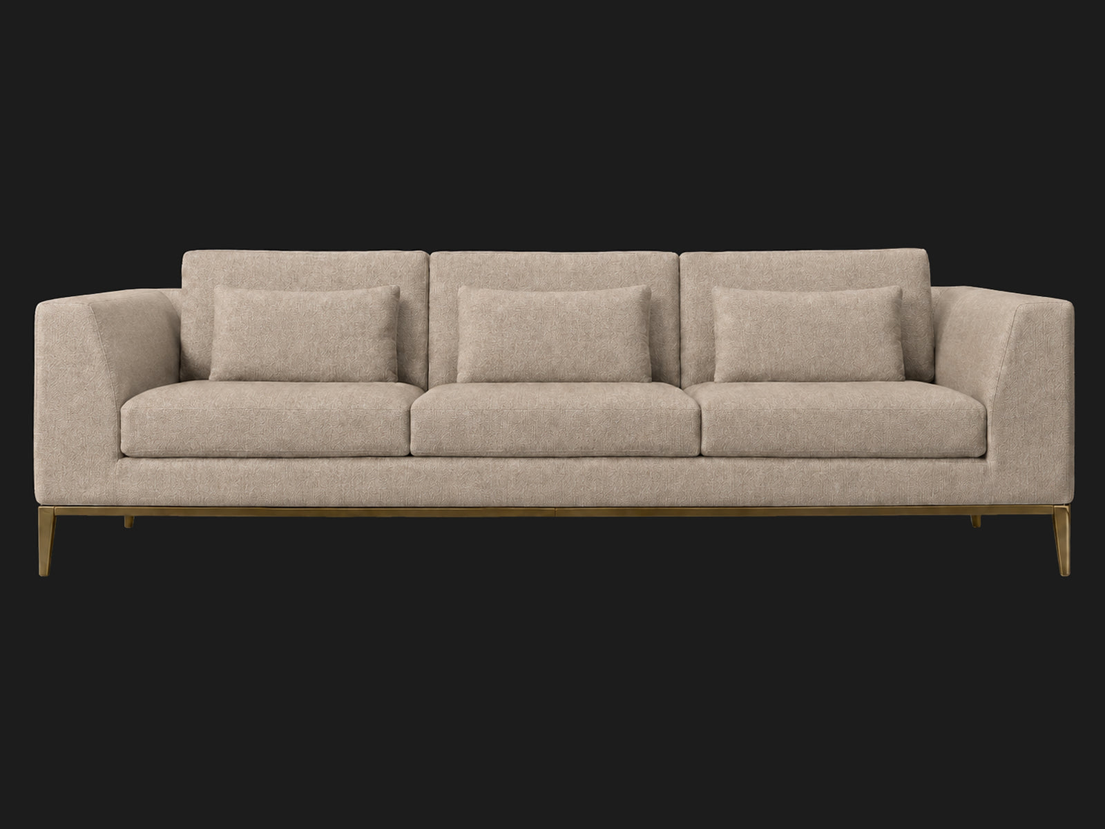 Italia Taper Arm 3-Cushion Sofa — Italian Brushed Wool Fox — Matte Brass — front-source-1 #Fabric & Color_Italian Brushed Wool Fox