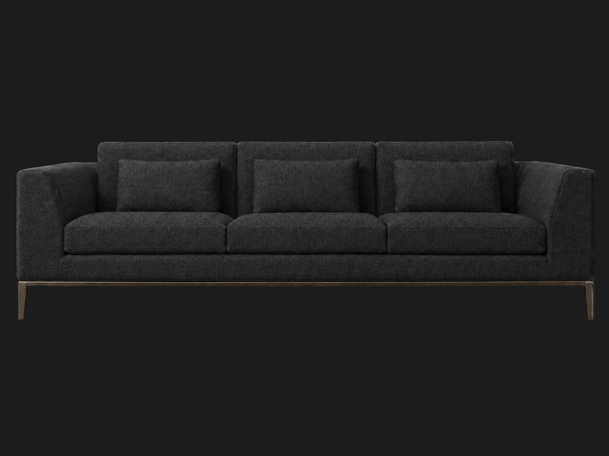 Italia Taper Arm 3-Cushion Sofa — Italian Brushed Wool Pepper — Burnished Bronze — front-source-1 #Fabric & Color_Italian Brushed Wool Pepper