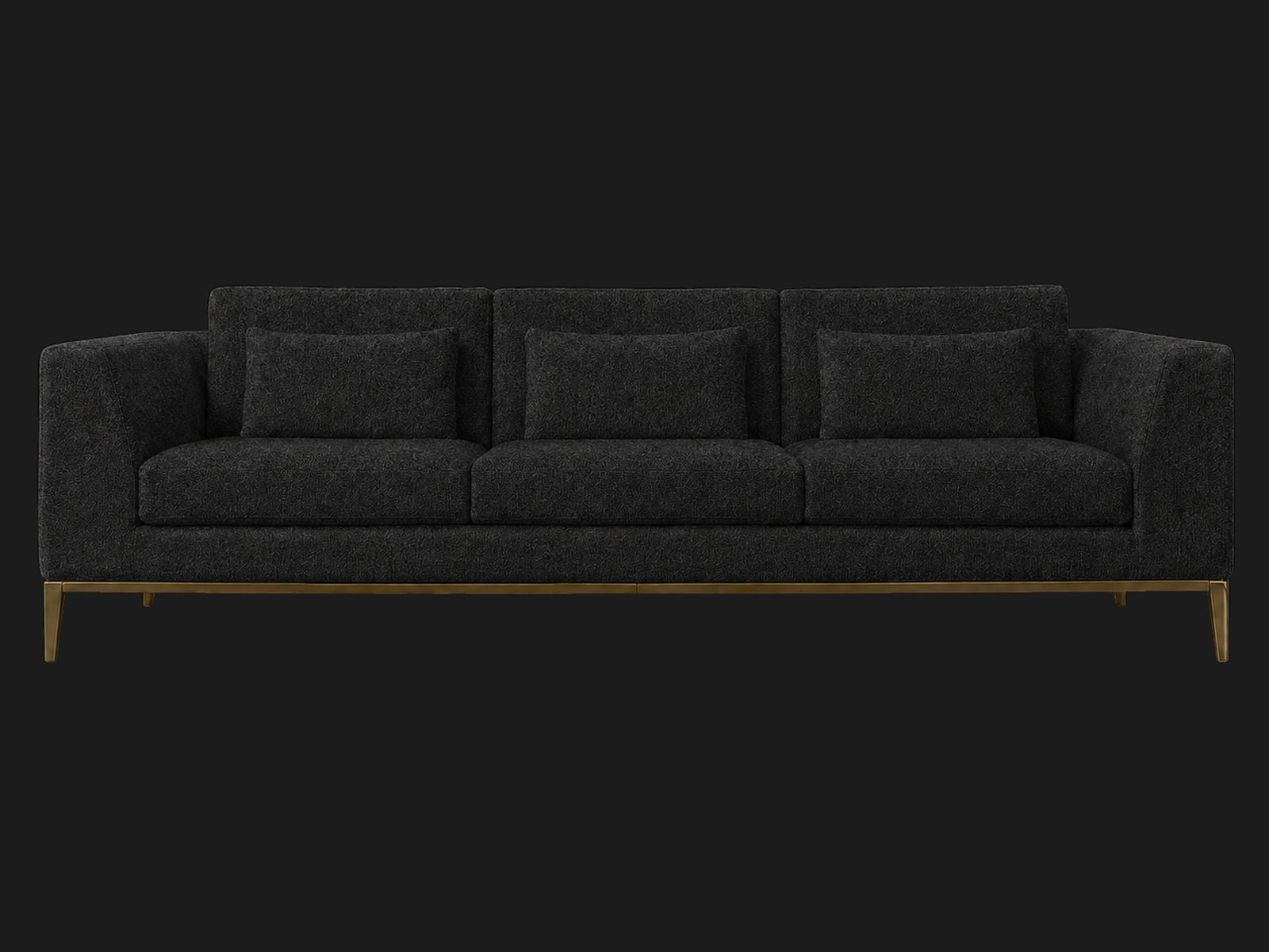 Italia Taper Arm 3-Cushion Sofa — Italian Brushed Wool Pepper — Matte Brass — front-source-1 #Fabric & Color_Italian Brushed Wool Pepper