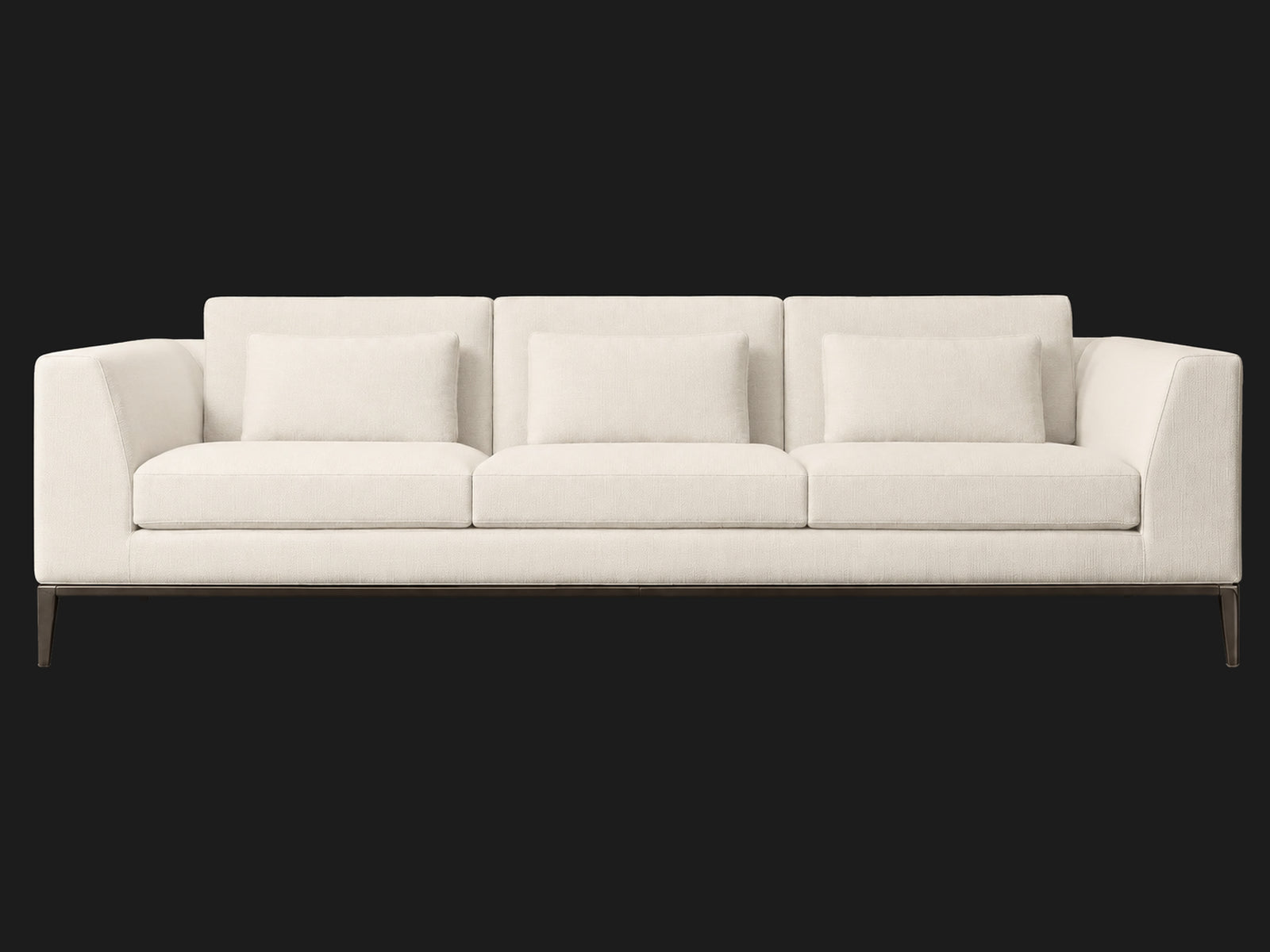 Italia Taper Arm 3-Cushion Sofa — Italian Brushed Wool Vanilla — Burnished Bronze — front-source-1 #Fabric & Color_Italian Brushed Wool Vanilla