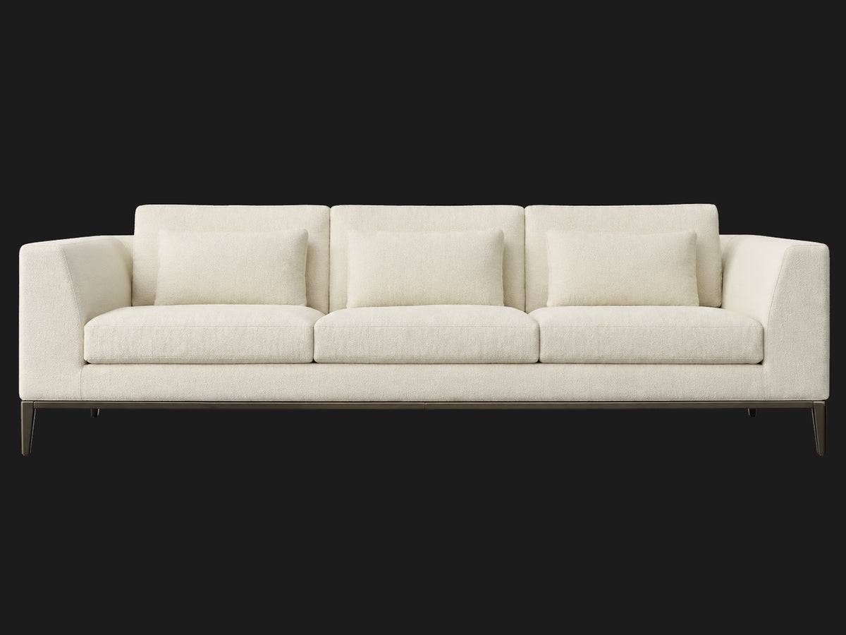 Italia Taper Arm 3-Cushion Sofa — Italian Brushed Wool Vanilla — Burnished Bronze — front-source-3 #Fabric & Color_Italian Brushed Wool Vanilla