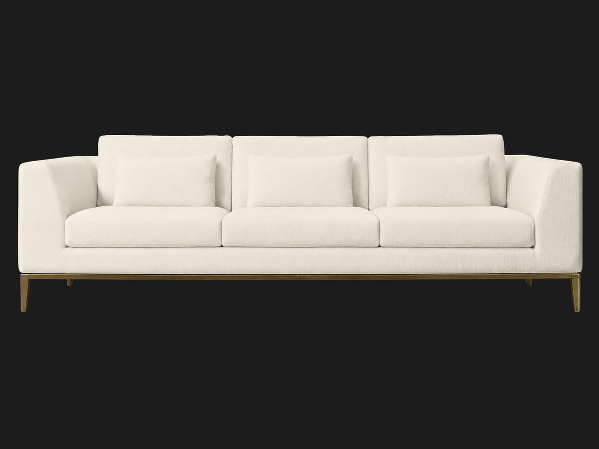 Italia Taper Arm 3-Cushion Sofa — Italian Brushed Wool Vanilla — Matte Brass — front-source-1 #Fabric & Color_Italian Brushed Wool Vanilla