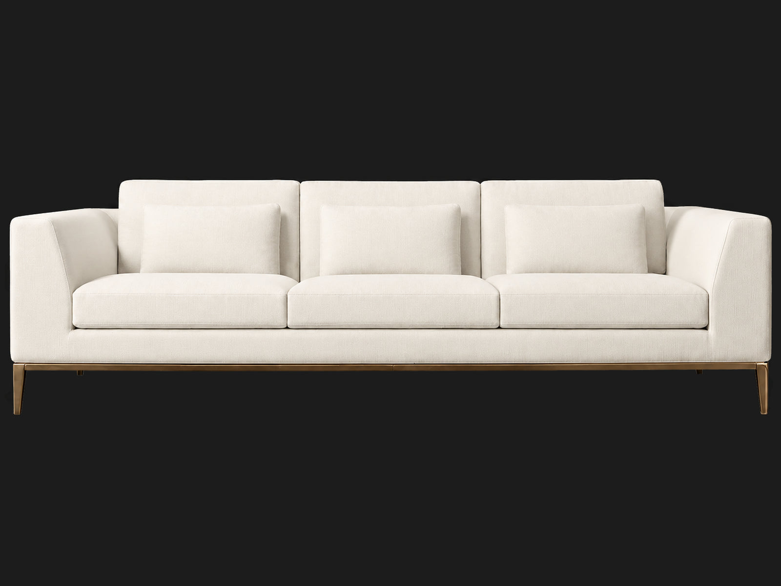 Italia Taper Arm 3-Cushion Sofa — Italian Brushed Wool Vanilla — Matte Brass — front-source-3 #Fabric & Color_Italian Brushed Wool Vanilla