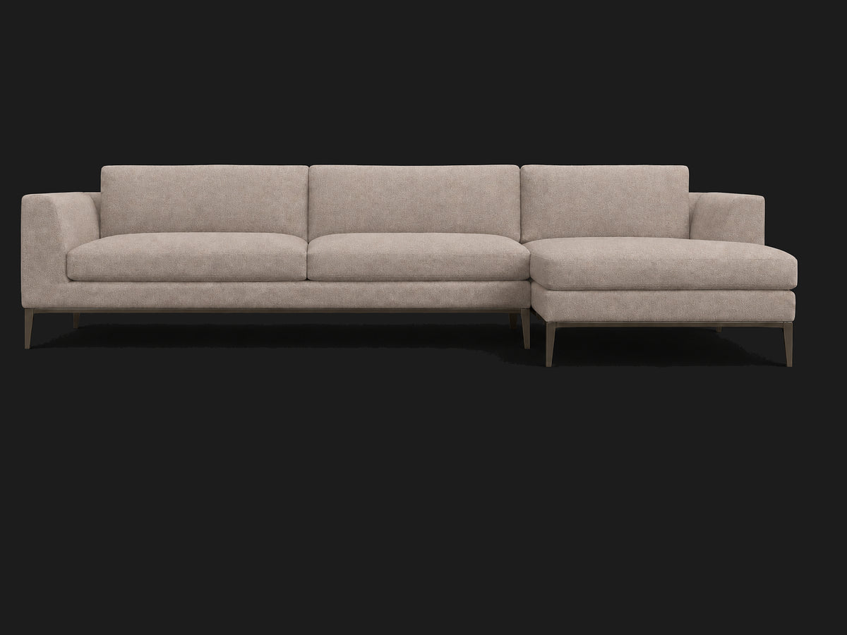 Italia Taper Arm Left-Arm Chaise Sectional – Metal Base — Italian Brushed Wool Fox — Burnished Bronze #Fabric & Color_Italian Brushed Wool Fox