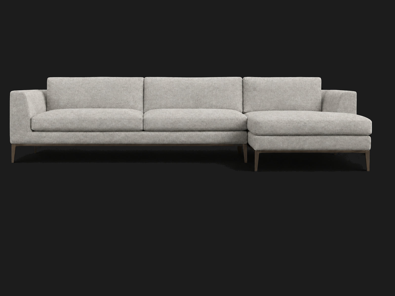 Italia Taper Arm Left-Arm Chaise Sectional – Metal Base — Italian Brushed Wool Moon — Burnished Bronze #Fabric & Color_Italian Brushed Wool Moon