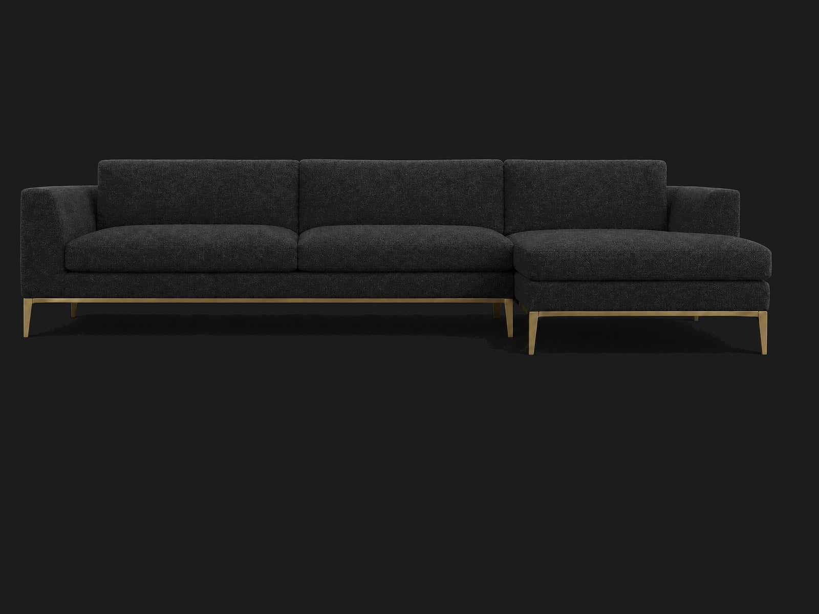 Italia Taper Arm Left-Arm Chaise Sectional – Metal Base — Italian Brushed Wool Pepper — Matte Brass #Fabric & Color_Italian Brushed Wool Pepper