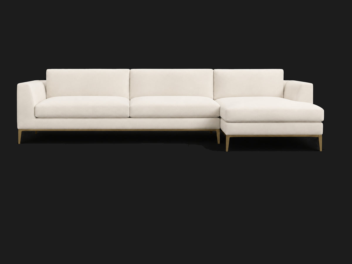 Italia Taper Arm Left-Arm Chaise Sectional – Metal Base — Italian Brushed Wool Vanilla — Matte Brass — Main 1 #Fabric & Color_Italian Brushed Wool Vanilla