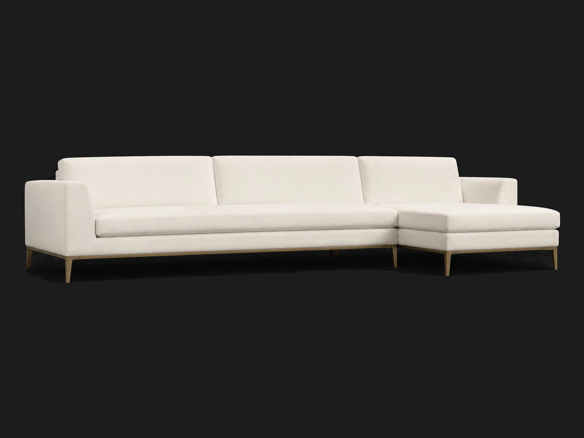 Italia Taper Arm Left-Arm Chaise Sectional – Metal Base — Italian Brushed Wool Vanilla — Matte Brass — Main 2 #Fabric & Color_Italian Brushed Wool Vanilla