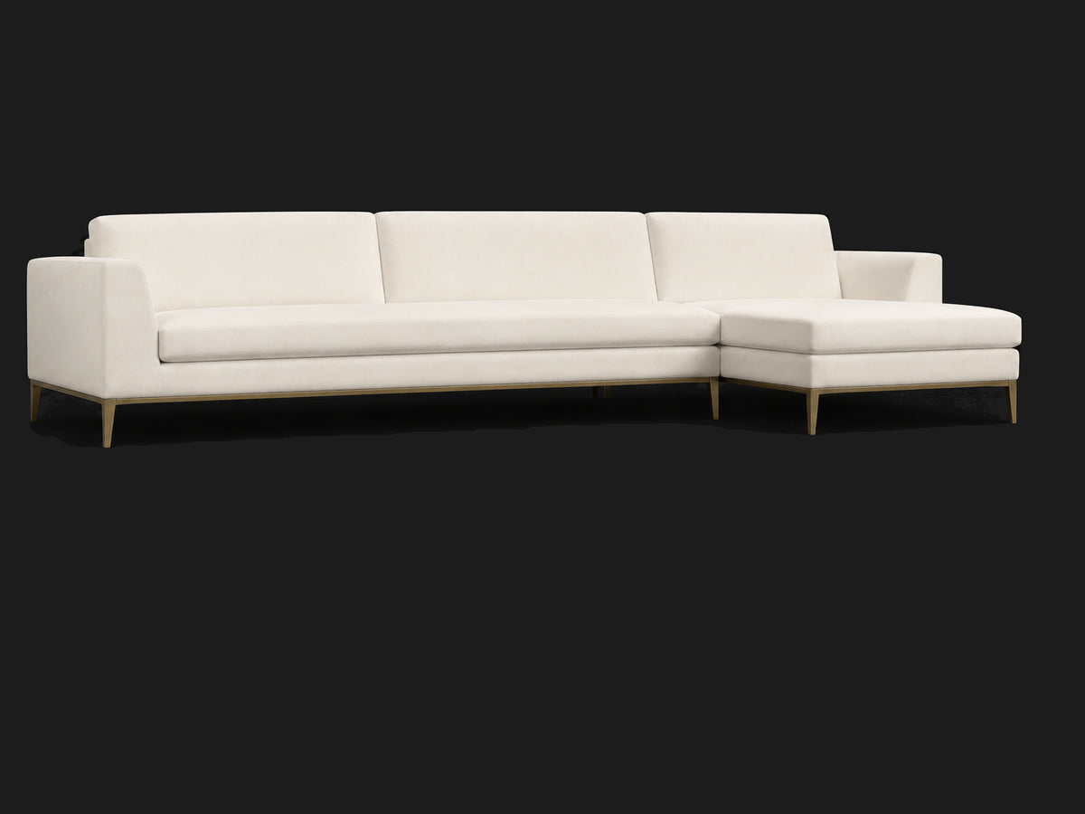 Italia Taper Arm Left-Arm Chaise Sectional – Metal Base — Italian Brushed Wool Vanilla — Matte Brass — Main 2 #Fabric & Color_Italian Brushed Wool Vanilla