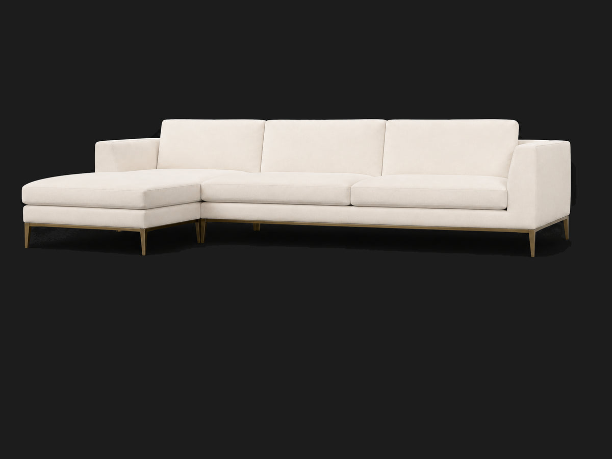 Italia Taper Arm Left-Arm Chaise Sectional – Metal Base — Italian Brushed Wool Vanilla — Matte Brass — Main 4 #Fabric & Color_Italian Brushed Wool Vanilla