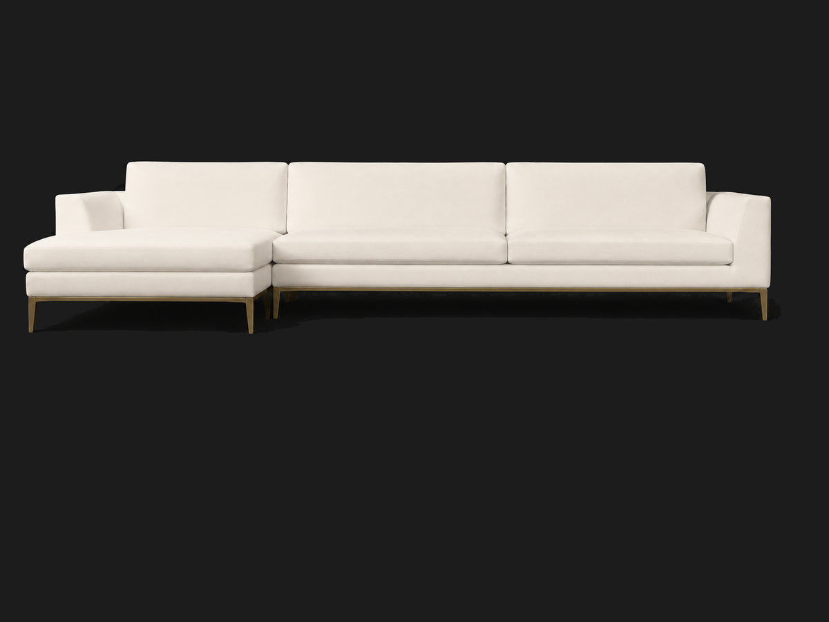 Italia Taper Arm Left-Arm Chaise Sectional – Metal Base — Italian Brushed Wool Vanilla — Matte Brass — Main 6 #Fabric & Color_Italian Brushed Wool Vanilla