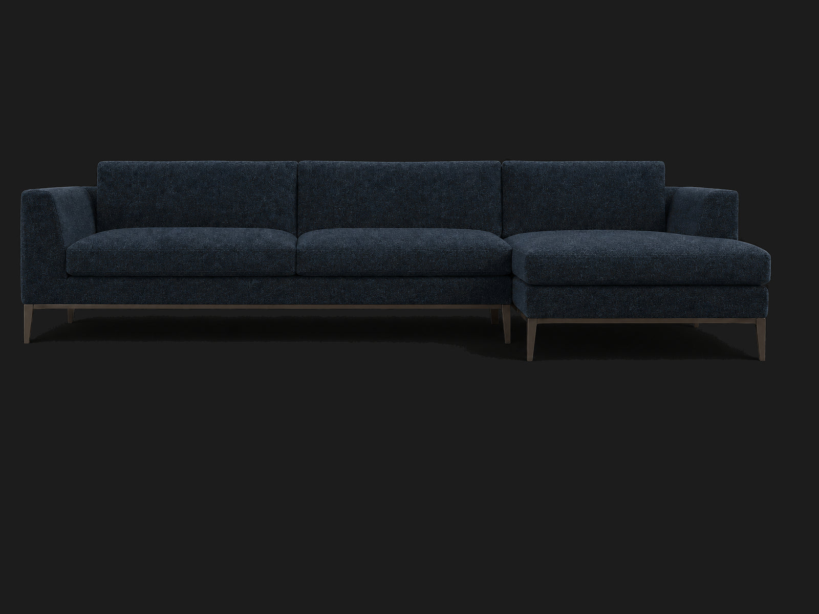 Italia Taper Arm Left-Arm Chaise Sectional – Metal Base — Mohair Admiral — Burnished Bronze #Fabric & Color_Mohair Admiral