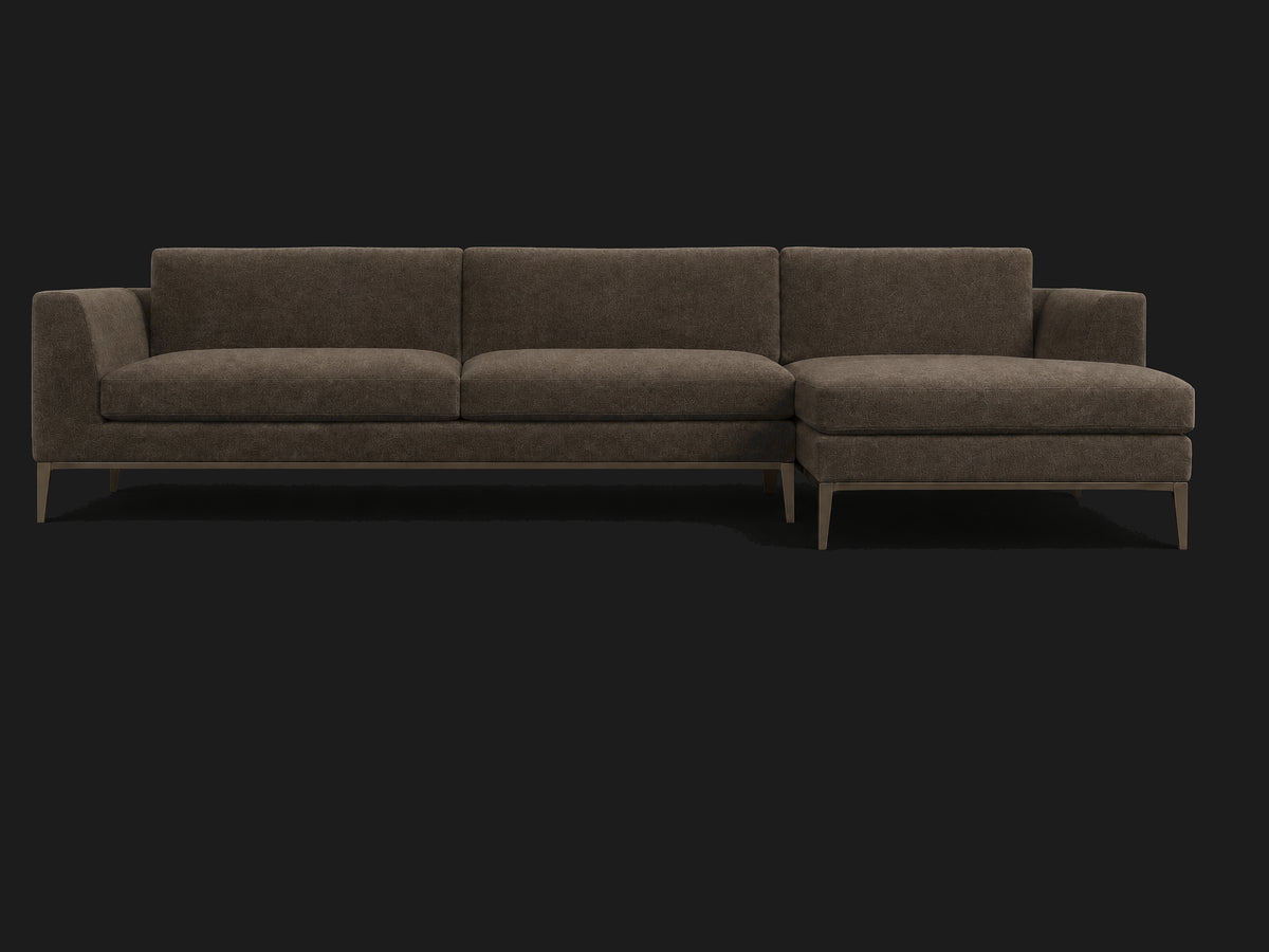 Italia Taper Arm Left-Arm Chaise Sectional – Metal Base — Mohair Chocolate — Burnished Bronze #Fabric & Color_Mohair Chocolate