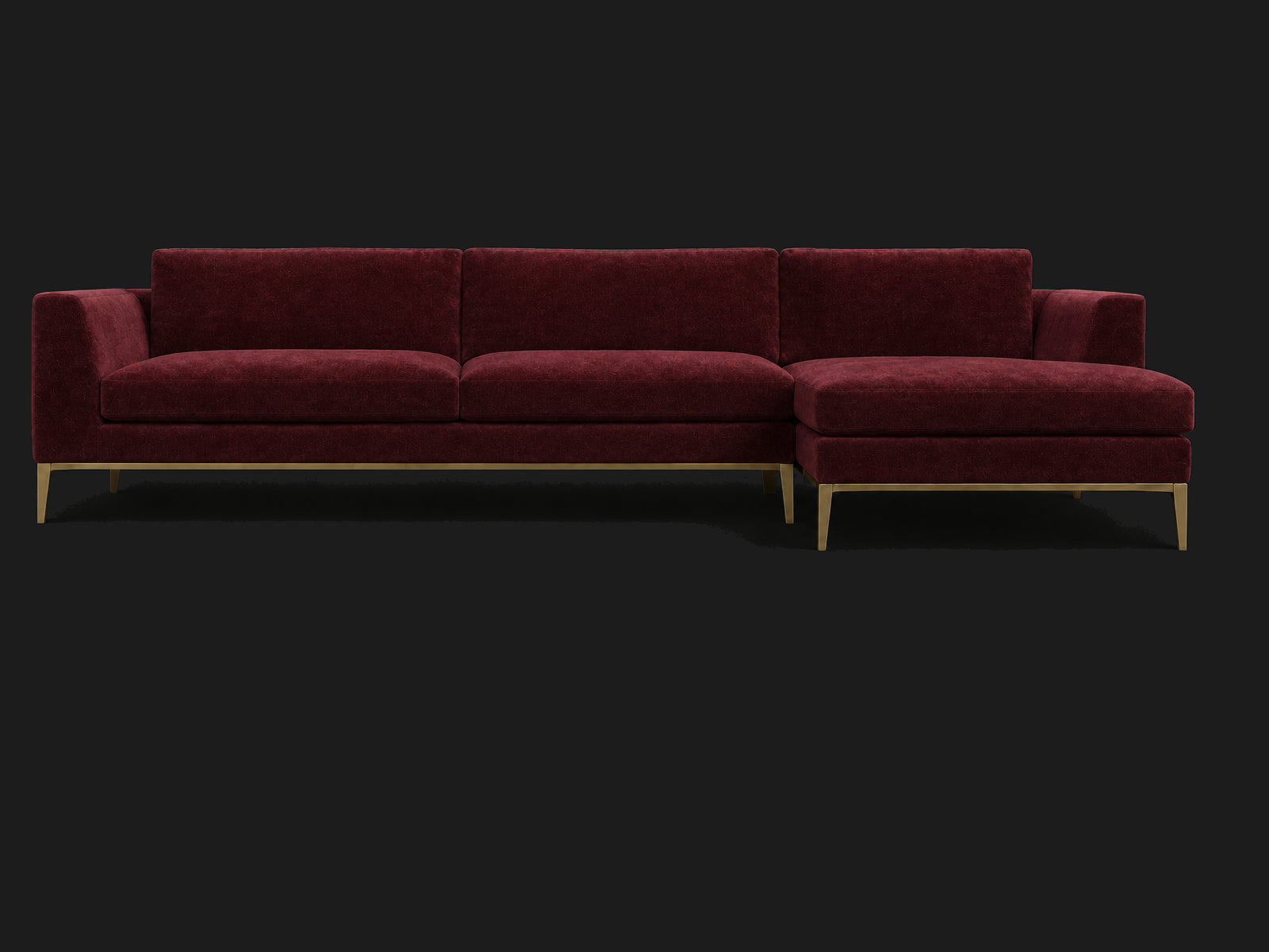 Italia Taper Arm Left-Arm Chaise Sectional – Metal Base — Mohair Crimson — Matte Brass #Fabric & Color_Mohair Crimson