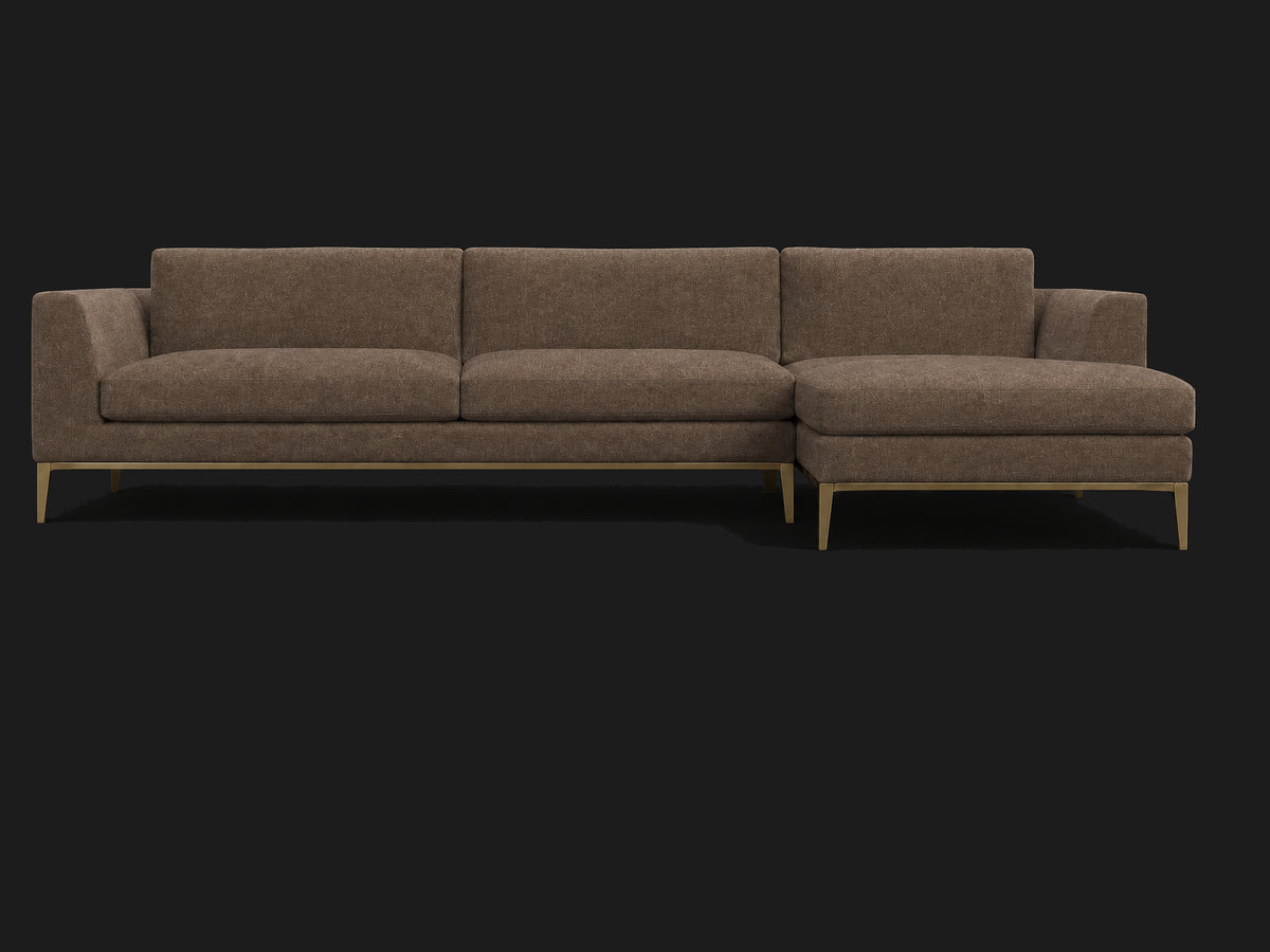 Italia Taper Arm Left-Arm Chaise Sectional – Metal Base — Mohair Mink — Matte Brass #Fabric & Color_Mohair Mink