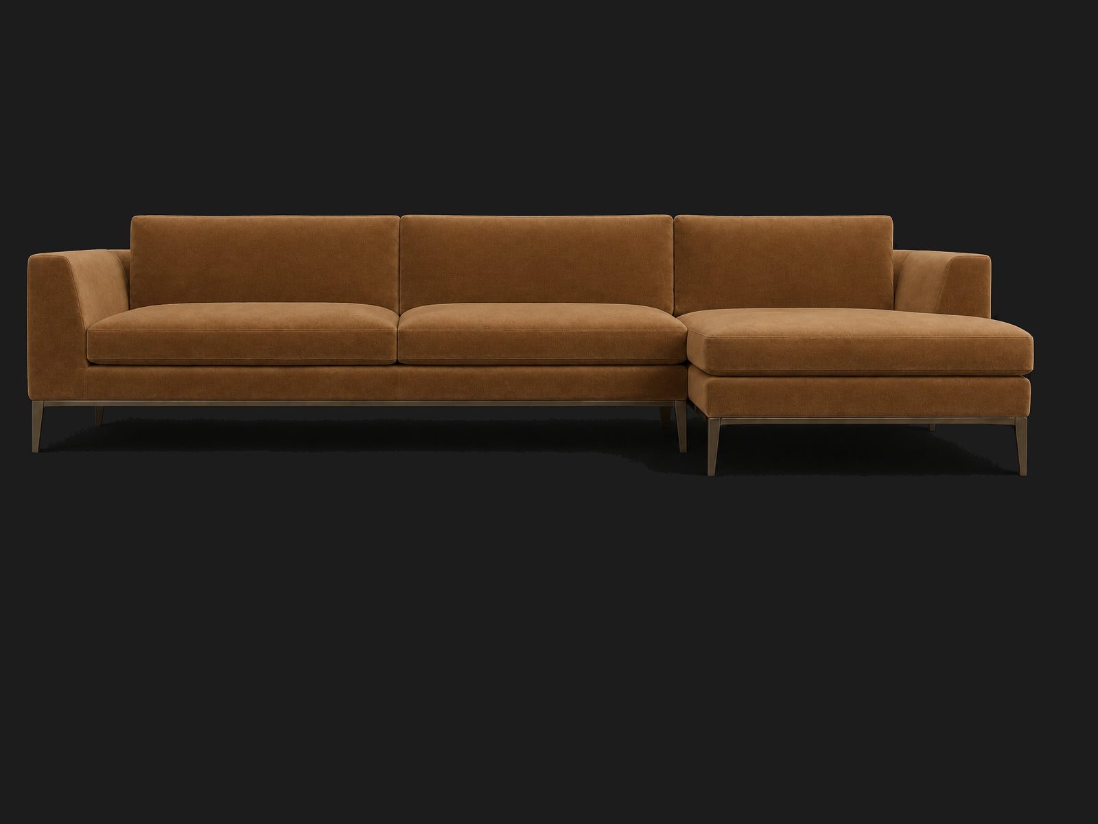 Italia Taper Arm Left-Arm Chaise Sectional – Metal Base — Performance Velvet Cider — Burnished Bronze #Fabric & Color_Performance Velvet Cider