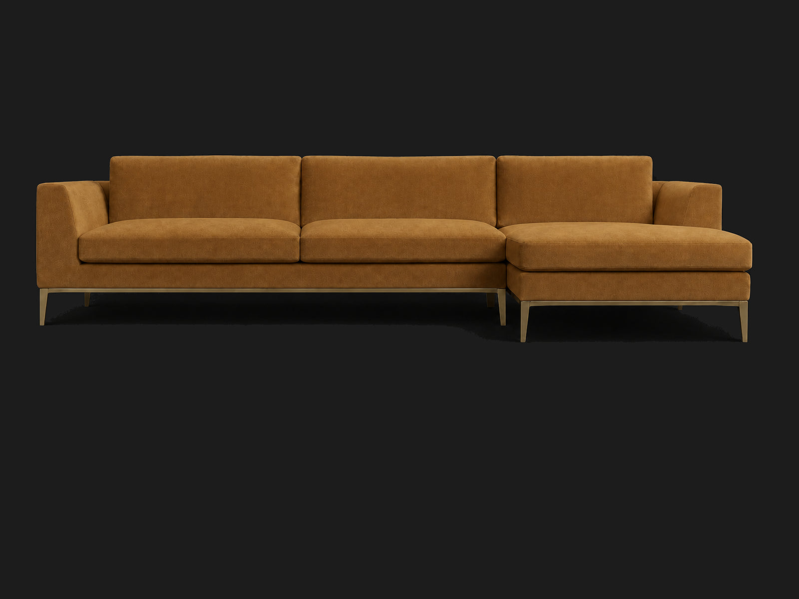 Italia Taper Arm Left-Arm Chaise Sectional – Metal Base — Performance Velvet Cider — Matte Brass #Fabric & Color_Performance Velvet Cider