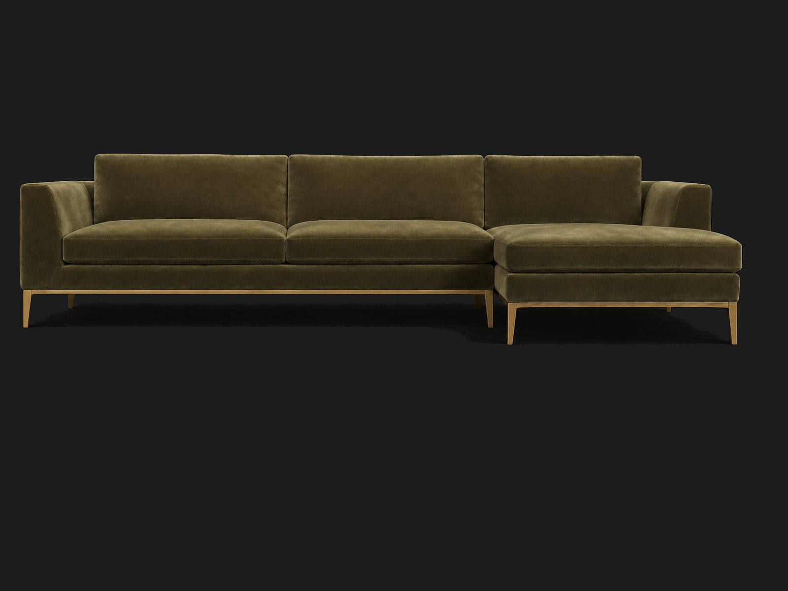 Italia Taper Arm Left-Arm Chaise Sectional – Metal Base — Performance Velvet Olive — Matte Brass #Fabric & Color_Performance Velvet Olive