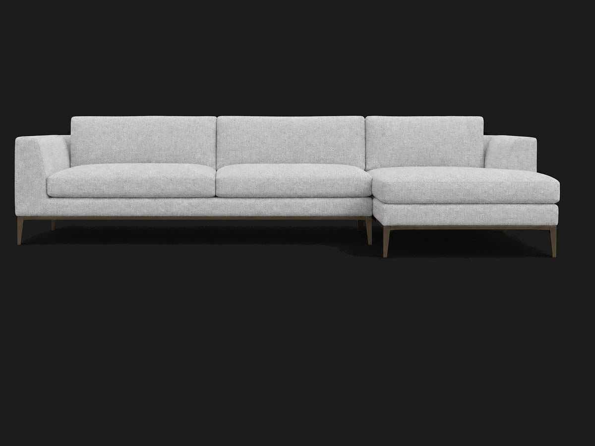 Italia Taper Arm Left-Arm Chaise Sectional – Metal Base — Performance Woven Chenille Rain — Burnished Bronze #Fabric & Color_Performance Woven Chenille Rain