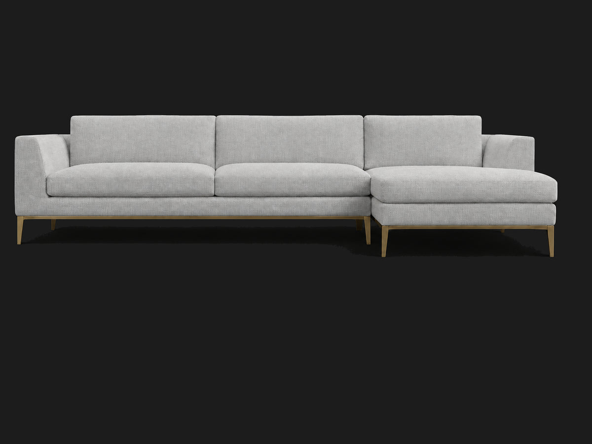 Italia Taper Arm Left-Arm Chaise Sectional – Metal Base — Performance Woven Chenille Rain — Matte Brass #Fabric & Color_Performance Woven Chenille Rain