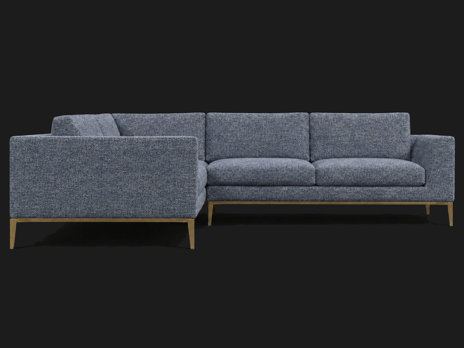Italia Taper Arm Left-Arm L-Sectional – Heritage Belgian Linen Lake – Matte Brass #Fabric & Color_Heritage Belgian Linen Lake