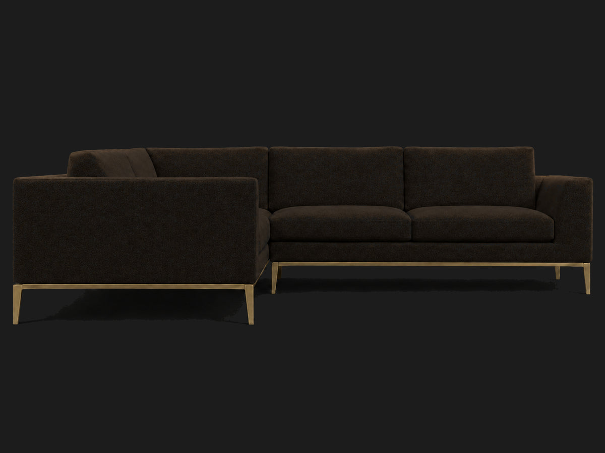 Italia Taper Arm Left-Arm L-Sectional – Mohair Chocolate – Matte Brass #Fabric & Color_Mohair Chocolate