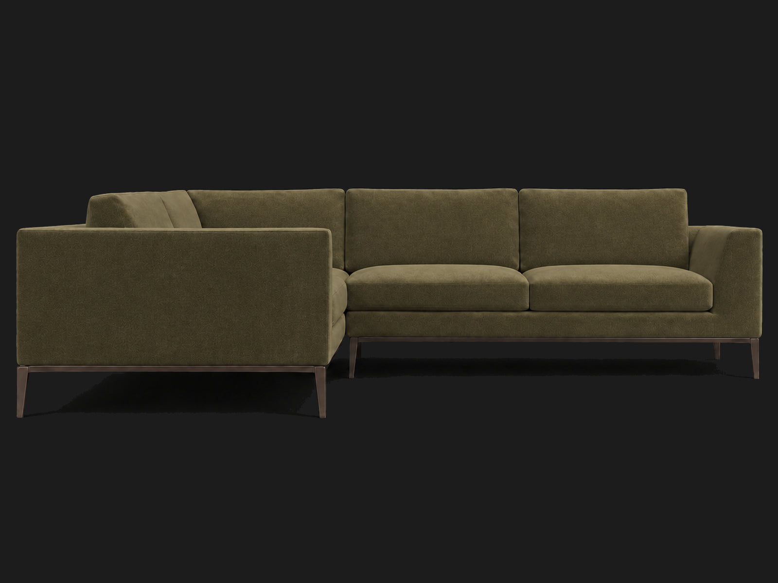 Italia Taper Arm Left-Arm L-Sectional – Performance Velvet Olive – Burnished Bronze #Fabric & Color_Performance Velvet Olive