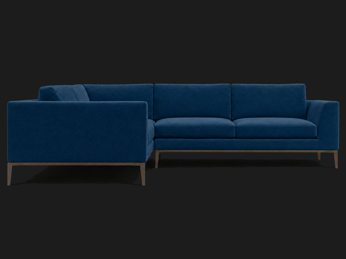 Italia Taper Arm Left-Arm L-Sectional – Performance Velvet Sapphire – Burnished Bronze #Fabric & Color_Performance Velvet Sapphire