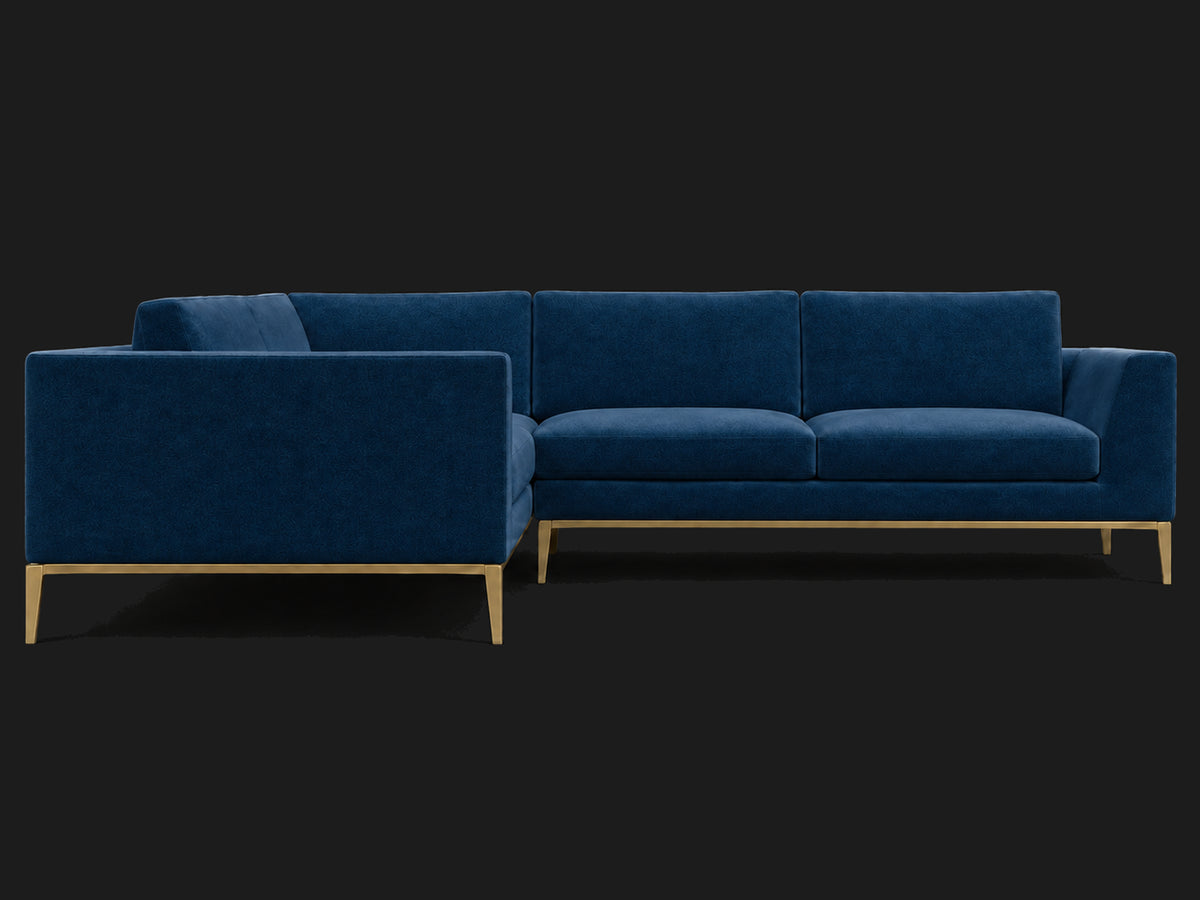 Italia Taper Arm Left-Arm L-Sectional – Performance Velvet Sapphire – Matte Brass #Fabric & Color_Performance Velvet Sapphire