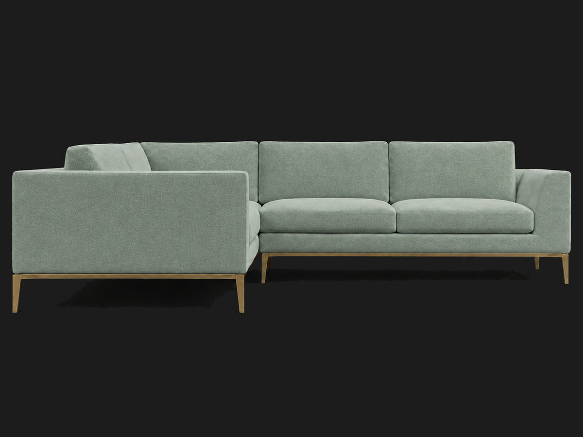 Italia Taper Arm Left-Arm L-Sectional – Performance Velvet Seafoam – Matte Brass #Fabric & Color_Performance Velvet Seafoam