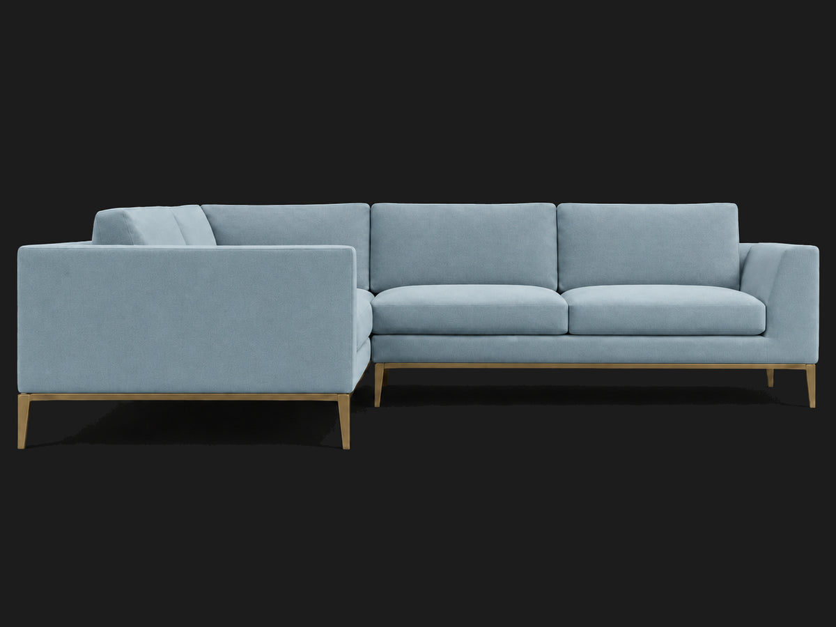 Italia Taper Arm Left-Arm L-Sectional – Performance Velvet Sky – Matte Brass #Fabric & Color_Performance Velvet Sky