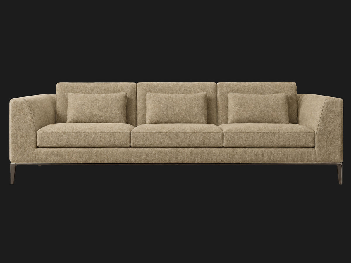 Italia Taper Arm 3-Cushion Sofa — Mohair Almond — Burnished Bronze — front-source-1 #Fabric & Color_Mohair Almond