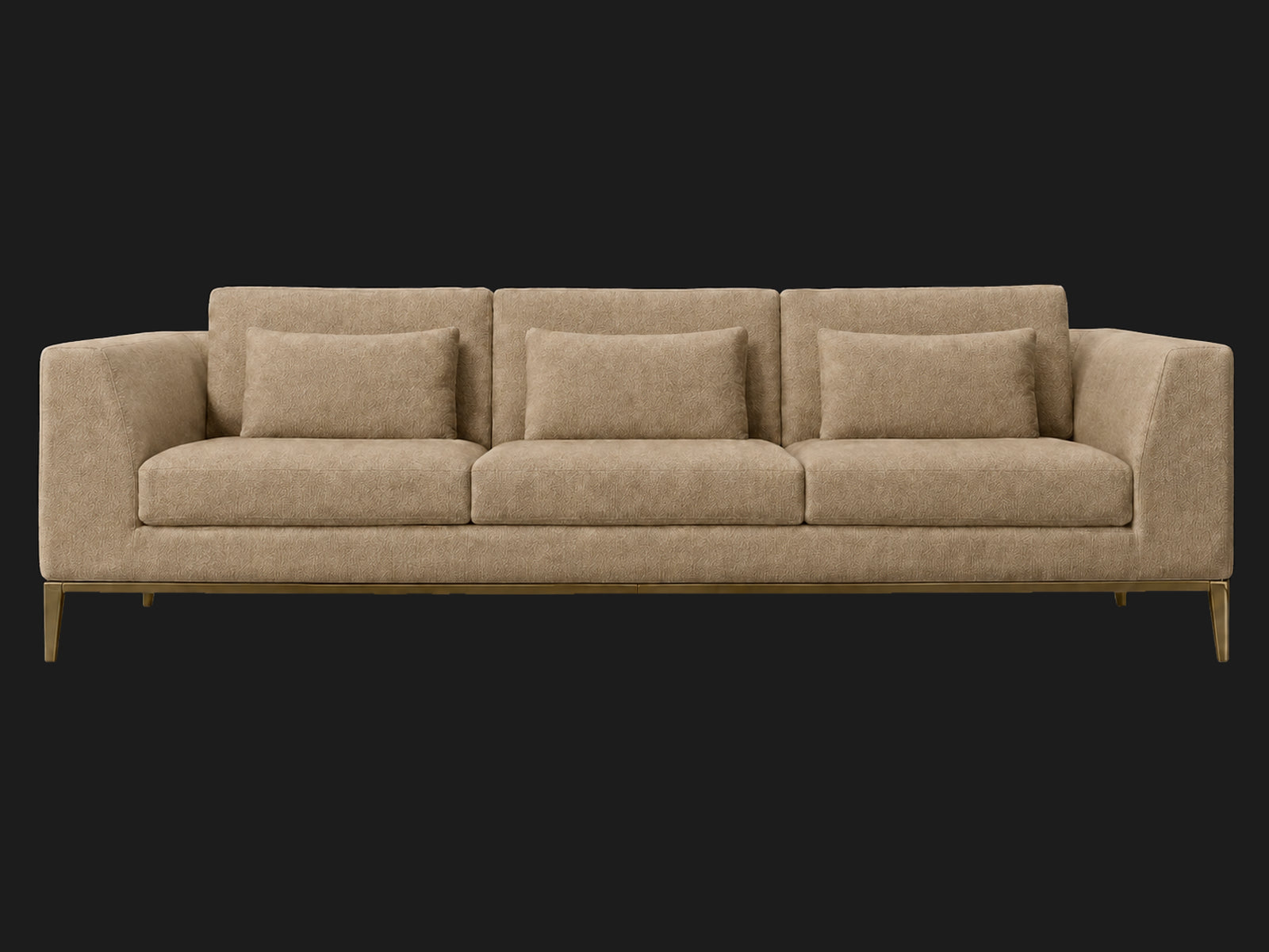Italia Taper Arm 3-Cushion Sofa — Mohair Almond — Matte Brass — front-source-1 #Fabric & Color_Mohair Almond