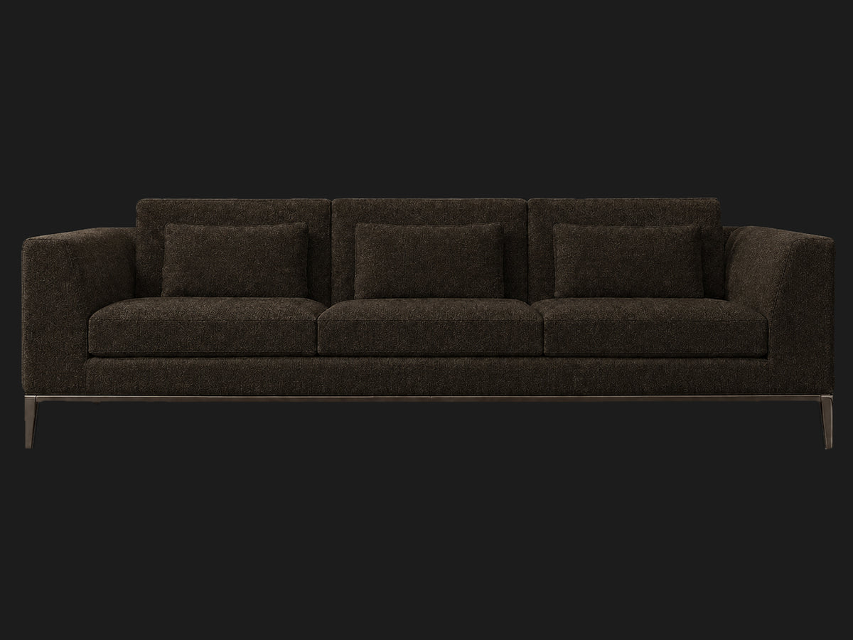 Italia Taper Arm 3-Cushion Sofa — Mohair Chocolate — Burnished Bronze — front-source-1 #Fabric & Color_Mohair Chocolate