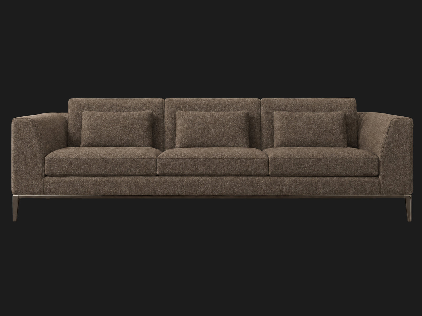 Italia Taper Arm 3-Cushion Sofa — Mohair Mink — Burnished Bronze — front-source-1 #Fabric & Color_Mohair Mink