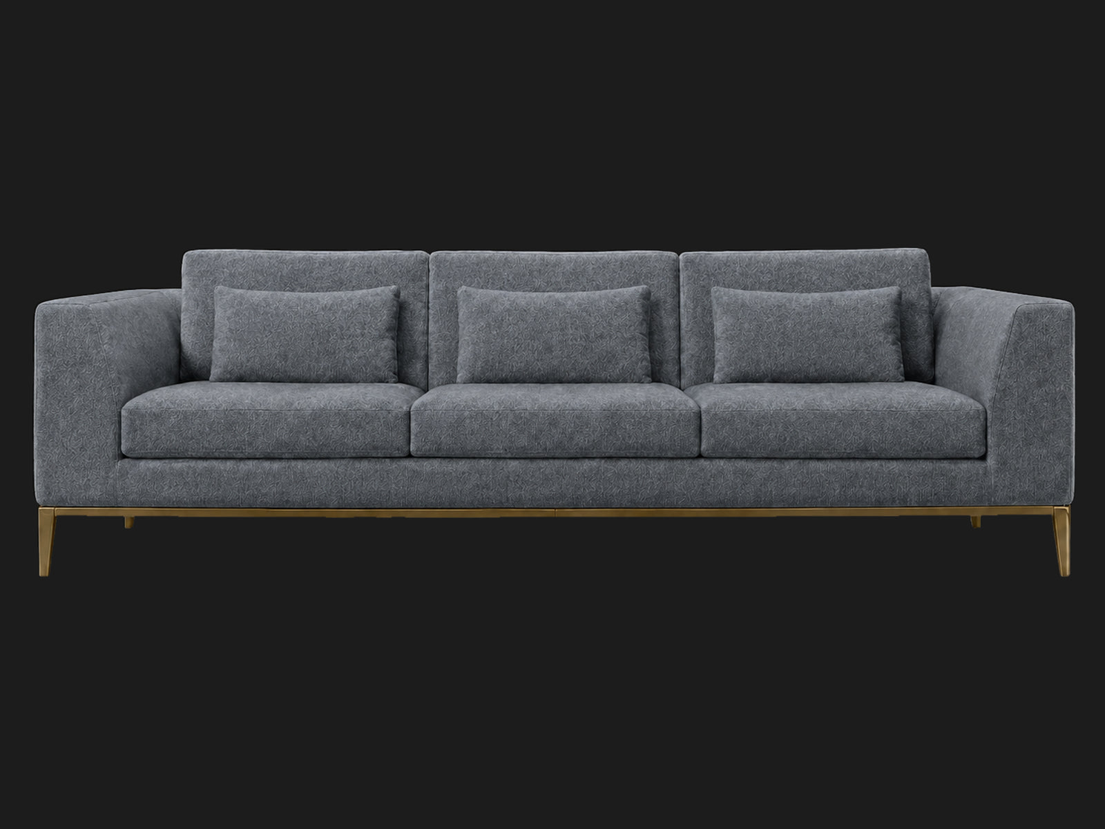 Italia Taper Arm 3-Cushion Sofa — Mohair Slate Blue — Matte Brass — front-source-1 #Fabric & Color_Mohair Slate Blue