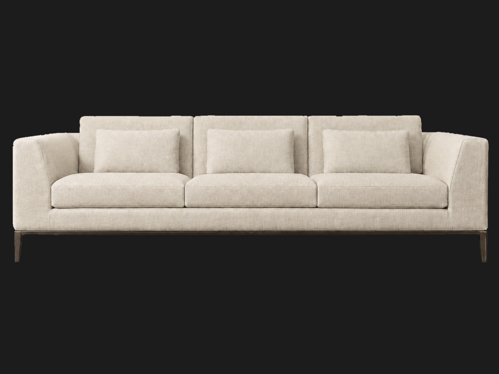 Italia Taper Arm 3-Cushion Sofa — Performance Linen Weave Beige — Burnished Bronze — front-source-1 #Fabric & Color_Performance Linen Weave Beige