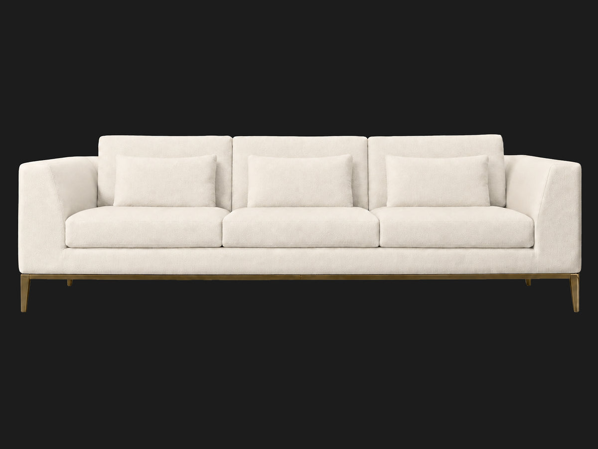 Italia Taper Arm 3-Cushion Sofa — Performance Linen Weave Flour — Matte Brass — front-source-1 #Fabric & Color_Performance Linen Weave Flour