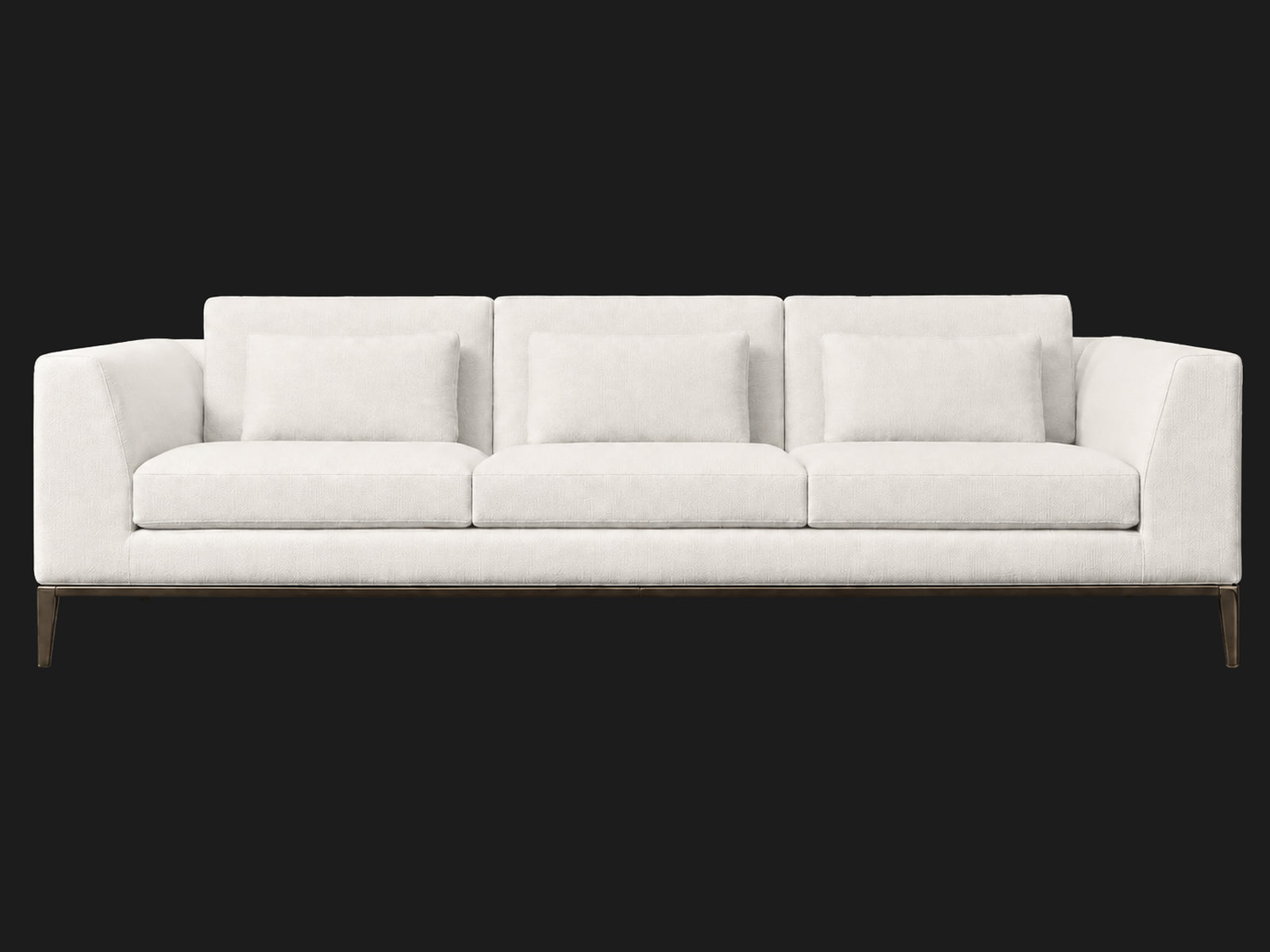 Italia Taper Arm 3-Cushion Sofa — Performance Linen Weave Pure White — Burnished Bronze — front-source-1 #Fabric & Color_Performance Linen Weave Pure White