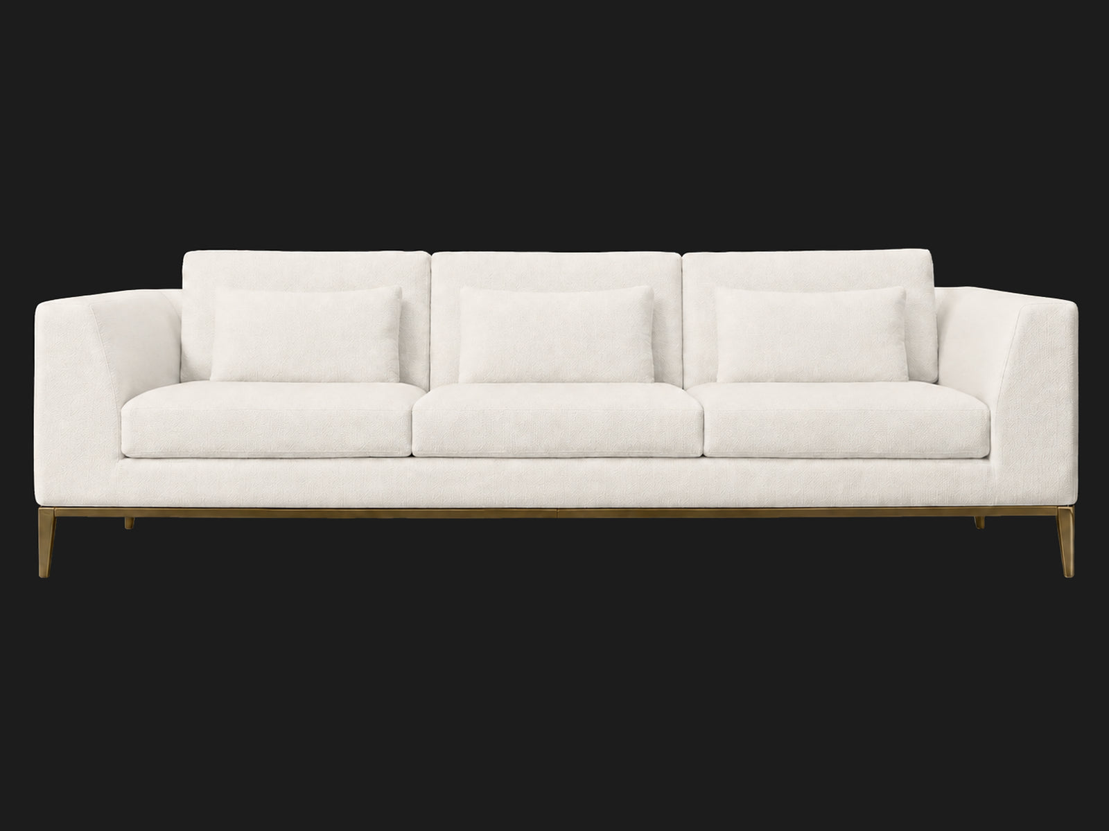 Italia Taper Arm 3-Cushion Sofa — Performance Linen Weave Pure White — Matte Brass — front-source-1 #Fabric & Color_Performance Linen Weave Pure White