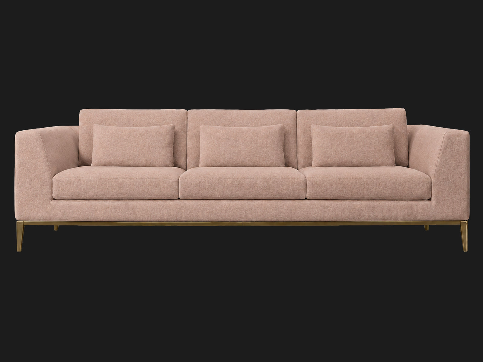 Italia Taper Arm 3-Cushion Sofa — Performance Velvet Blossom — Matte Brass — front-source-1 #Fabric & Color_Performance Velvet Blossom