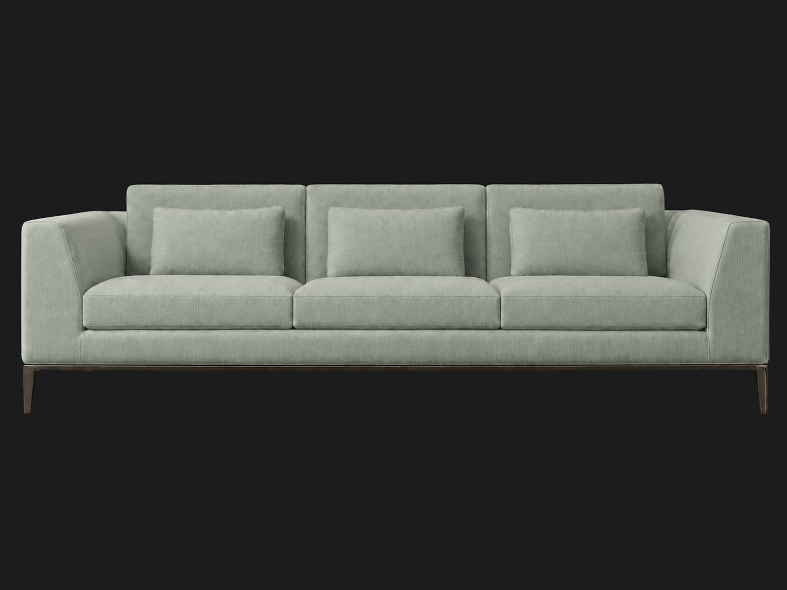 Italia Taper Arm 3-Cushion Sofa — Performance Velvet Seafoam — Burnished Bronze — front-source-1 #Fabric & Color_Performance Velvet Seafoam