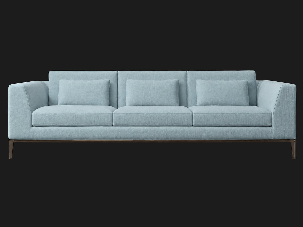 Italia Taper Arm 3-Cushion Sofa — Performance Velvet Sky — Burnished Bronze — front-source-1 #Fabric & Color_Performance Velvet Sky