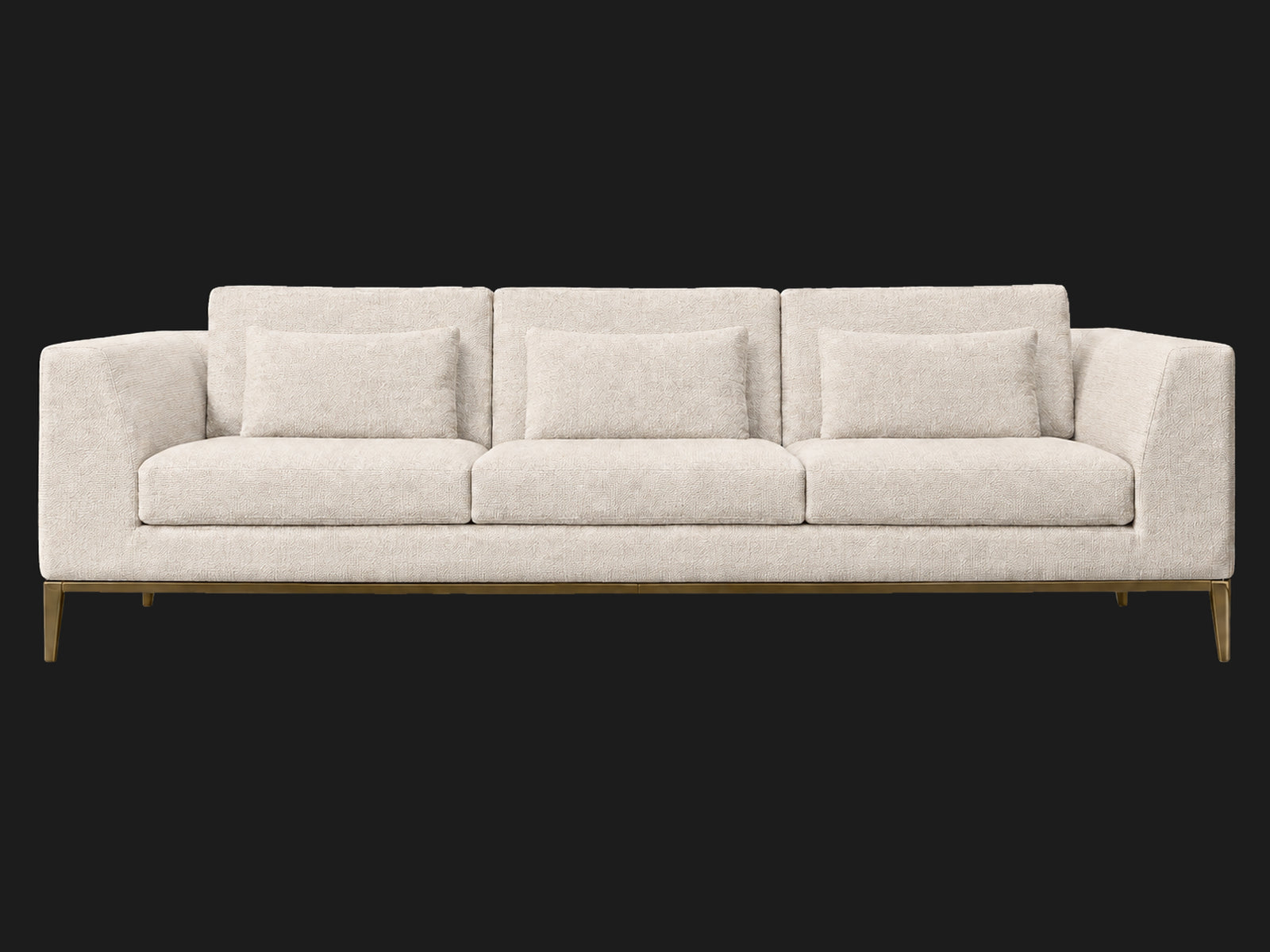 Italia Taper Arm 3-Cushion Sofa — Performance Woven Chenille Desert — Matte Brass — front-source-1 #Fabric & Color_Performance Woven Chenille Desert