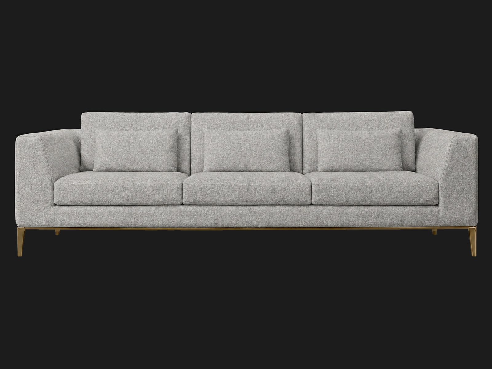 Italia Taper Arm 3-Cushion Sofa — Performance Woven Chenille Steel — Matte Brass — front-source-1 #Fabric & Color_Performance Woven Chenille Steel