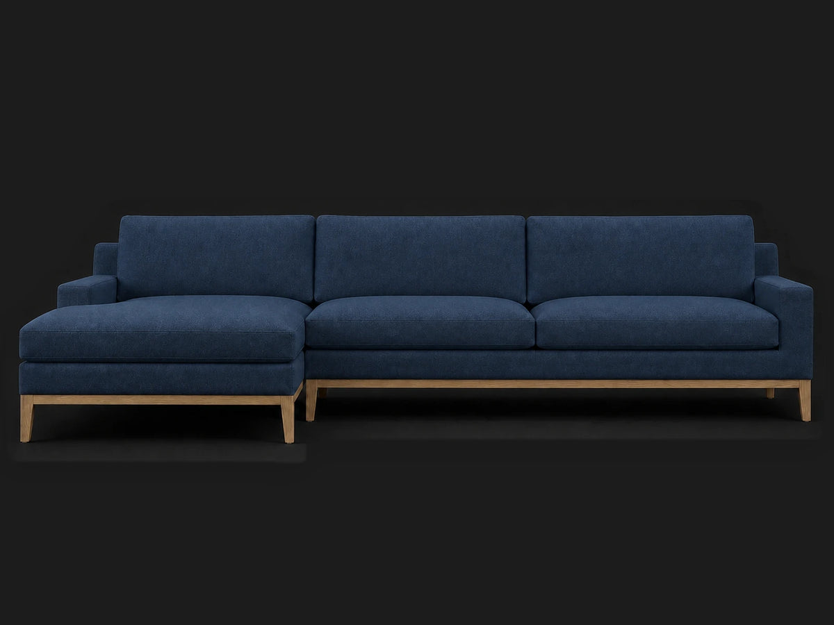 Italia Track Arm Chaise Sectional — Performance Linen Weave Bay / Natural Oak