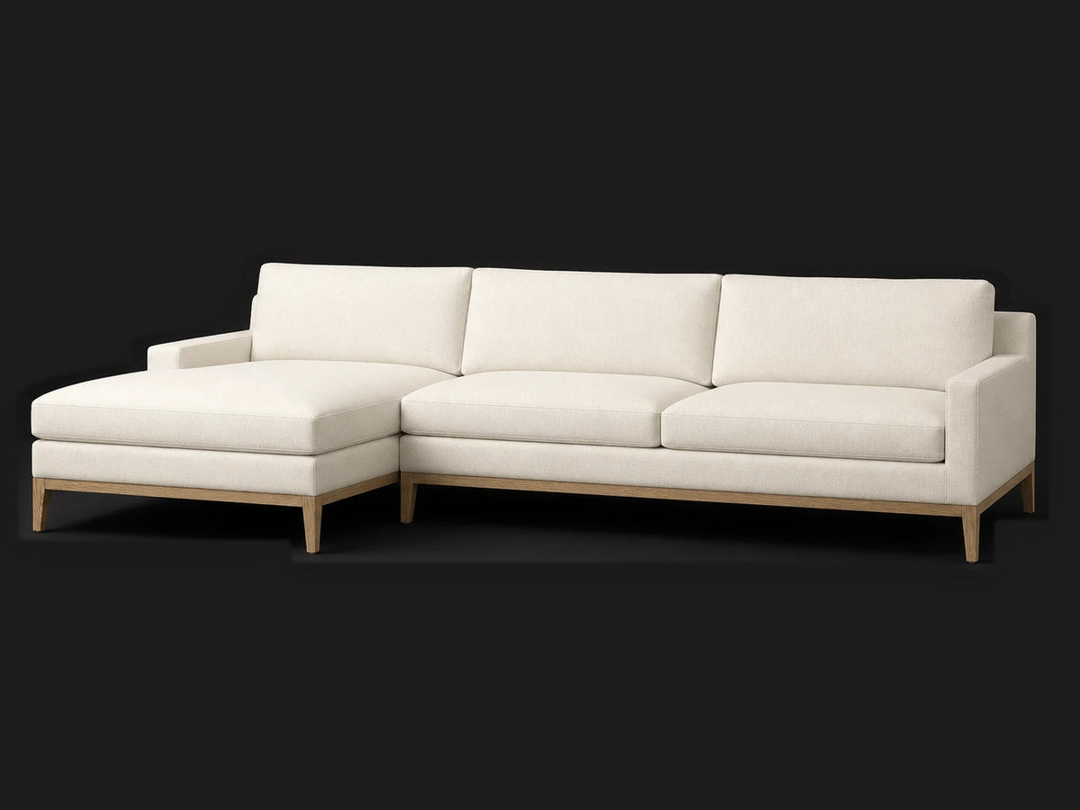 Italia Track Arm Chaise Sectional — Italian Brushed Wool Vanilla / Natural Oak — Elevated