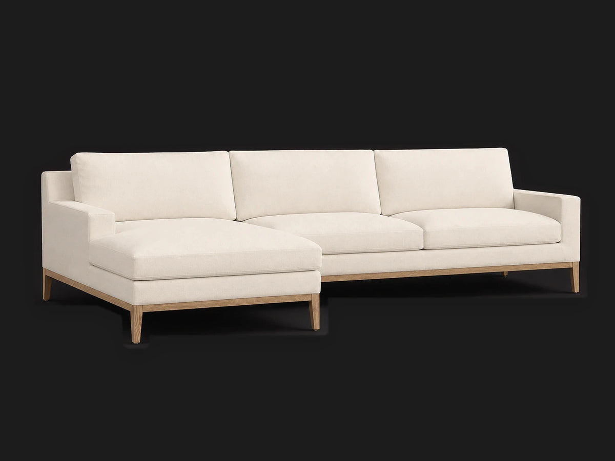 Italia Track Arm Chaise Sectional — Italian Brushed Wool Vanilla / Natural Oak — Front Left