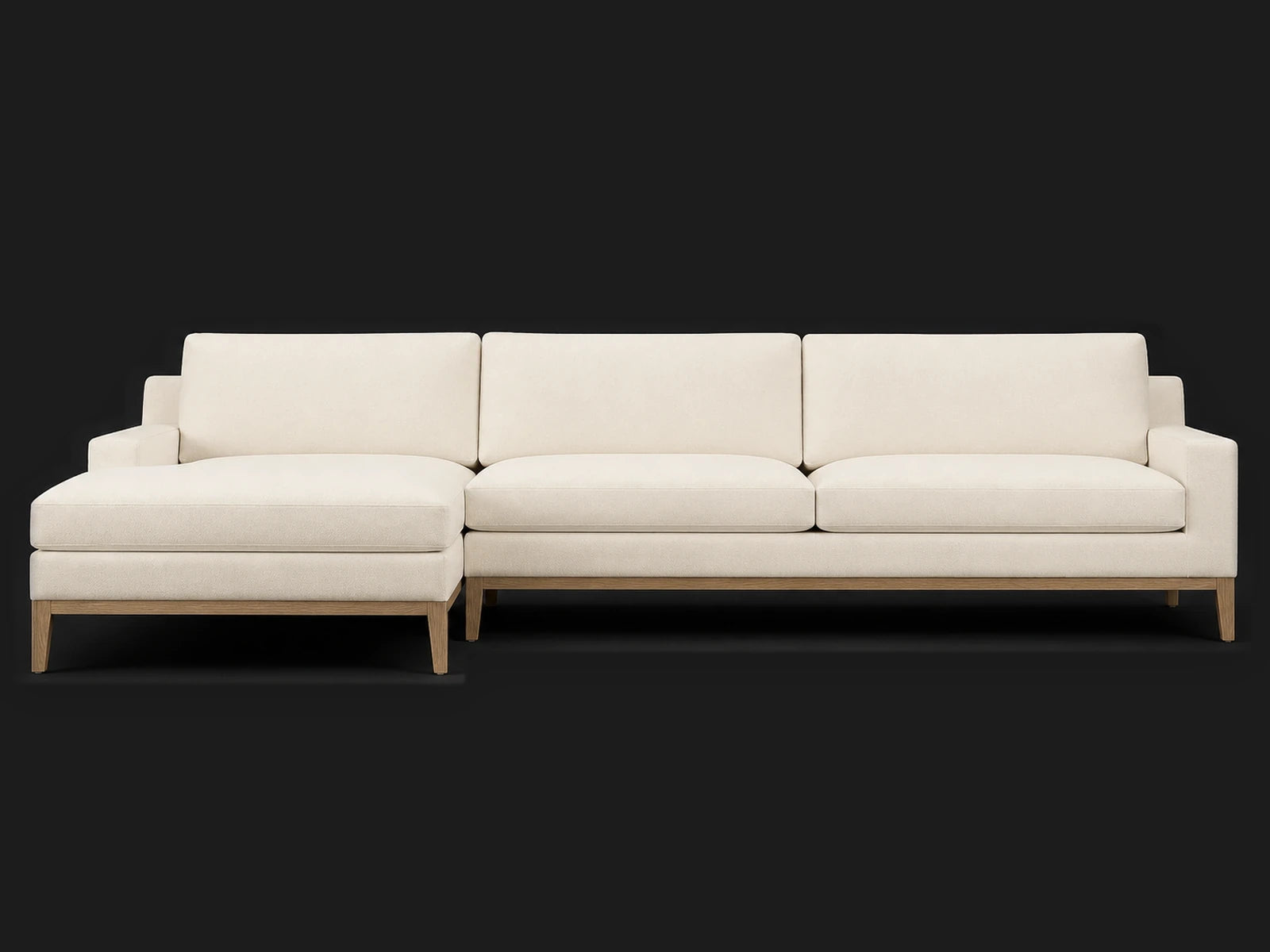 Italia Track Arm Chaise Sectional — Italian Brushed Wool Vanilla / Natural Oak — Front