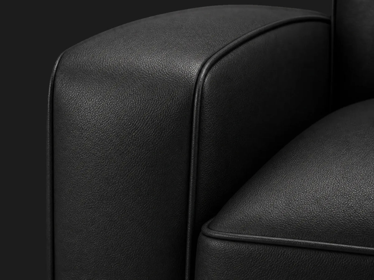 Edgewood leather swivel chair arm piping detail in Costa Leather Jet